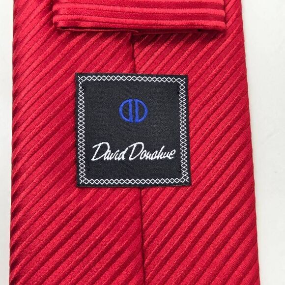 DAVID DONAHUE SILK TIE TEXTURED SATIN MINI STRIPE RED ENGLAND 3.25" X 59" - Picture 5 of 5